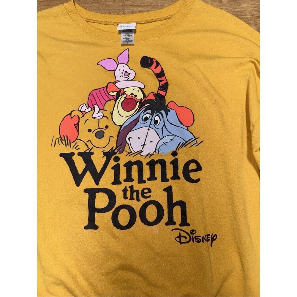Disney Pooh Tigger Piglet Eeyore Sweatshirt Women's XXL Yellow Gold Pullover 90s - Picture 3 of 9